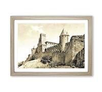La Cite Citadel in Carcassonne France Painting Framed Print | A2 Oak Framed Wall Art | Ready to Hang | Modern Historical Picture | Living Room Bedroom Lounge Office