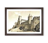 La Cite Citadel in Carcassonne France Painting Framed Print | A2 Walnut Framed Wall Art | Ready to Hang | Modern Historical Picture | Living Room Bedroom Lounge Office