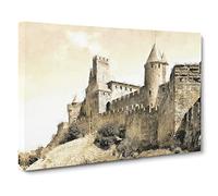 La Cite Citadel In Carcassonne France Painting Modern Art Canvas Wall Art Print Ready to Hang, Framed Picture for Living Room Bedroom Home Office Décor, 30x20 Inch (76x50 cm)