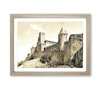 La Cite Citadel In Carcassonne France Painting Modern Art Framed Print | A4 Oak Framed Wall Art | Ready to Hang | Modern Historical Picture | Living Room Bedroom Lounge Office