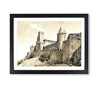 La Cite Citadel In Carcassonne France Painting Modern Art Framed Wall Art Print, Ready to Hang Picture for Living Room Bedroom Home Office Décor, Black A4 (34 x 25 cm)