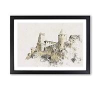 La Cite Citadel in Carcassonne France Watercolour Framed Print | A2 Black Framed Wall Art | Ready to Hang | Modern Historical Picture | Living Room Bedroom Lounge Office