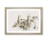 La Cite Citadel in Carcassonne France Watercolour Framed Print | A2 Oak Framed Wall Art | Ready to Hang | Modern Historical Picture | Living Room Bedroom Lounge Office