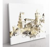 La Cite Citadel in Carcassonne France Watercolour Modern Canvas Wall Art Print Ready to Hang, Framed Picture for Living Room Bedroom Home Office Décor, 50x50 cm (20x20 Inch)