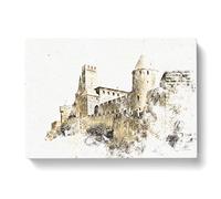La Cite Citadel In Carcassonne France Watercolour Modern Canvas Wall Art Print Ready to Hang, Framed Picture for Living Room Bedroom Home Office Décor, 60x40 cm (24x16 Inch)