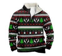 La Coste 3-Piece Christmas Printed Long Sleeve Stand Up Collar with Fleece Half Zip Hoodie Sweatshirt, B-black, 3XL