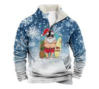 La Coste 3-Piece Christmas Printed Long Sleeve Stand Up Collar with Fleece Half Zip Hoodie Sweatshirt, A-sky blue, 3XL