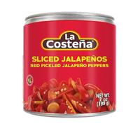 La Costena Jalapeno Red Slices 24 x 199g | Red Pickled Jalapeno Pepper Slices in Can (Pack of 24)