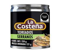 La Costena Serrano Toreados 220g / Mexican Spicy Roasted Serrano Chilli Peppers, Canned Chillies, Hot Pickled Serrano Peppers