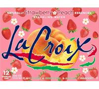La Croix Naturally Essenced | 0 Calorie | 0 Sweetener | 0 Sodium | Strawberry Peach Sparkling Water 355ml (4, 12 Pack)
