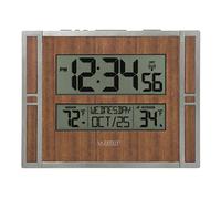 La Crosse Technology BBB86088 Atomic Digital Wall Clock with Indoor & Outdoor Temperature, Brown
