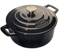 La Cuisine 2140MB Enameled Cast Iron Covered Dutch Oven Casserole - 26cm Dia. Matte Black Enamel Coating Interior, Glossy Black Enamel Coating Exterior.