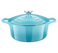 La Cuisine 2175MB Premium Enameled Cast Iron Casserole Dish Dutch Oven Pot - 4.75 Litre 26 cm Dia. Matte Black Enamel Interior, Pale Blue Enamel Exterior