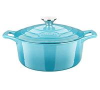 La Cuisine Enameled Cast Iron Casserole Dish Dutch Oven Pot - 20 cm Dia..Matte Black Enamel Interior, Teal Enamel Coating Exterior, oven safe.