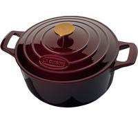 La Cuisine Enameled Cast Iron Casserole Dish Pot Dutch Oven with Lid, 6.5 L. 28cm Dia. Internal Matte Black Enamel Coating, Cranberry, Gold-Plated Stainless Steel Lid Handle, Oven Safe