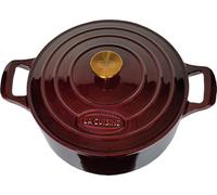 La Cuisine Enameled Cast Iron Dutch Oven Casserole Dish Pot with Lid, 5 Ltr 26cm Dia. Matte Black Enamel Interior, Cranberry Enamel Finish Exterior, Gold-Plated SS Lid Handle, Oven Safe