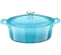 La Cuisine Enameled Cast Iron Oval Casserole Dish Dutch Oven Pot - 6.5 Litre 33cm Matte Black Enamel Interior, Pale Blue Enamel Exterior, Induction, Oven Safe