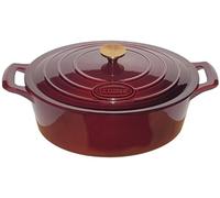 La Cuisine Enameled Cast Iron Oval Casserole Dish, Dutch Oven Pot with Lid, 6.75 QT Internal Matte Black Enamel Coating, Cranberry, Gold-Plated Stainless Steel Lid Handle, Oven Safe