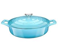 La Cuisine Enameled Cast Iron Saute Pan Braiser Shallow Casserole Pot Dutch oven - 3.5 Litre 28 cm Dia. Matte Black Enamel Interior - Teal Enamel Coating Exterior, Oven Safe.