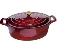 La Cuisine Enamelled Cast Iron Oval Casserole Pot Dutch oven 5 Liters, Internal Matt Black Enamel Coating, Cranberry Enamel Coating Exterior, Gold-Plated Stainless Steel Lid Handle, Oven Safe