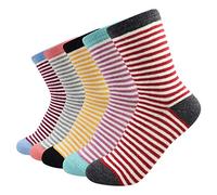 LA DEARCHUU Women's Thermal Wool Socks, Winter Bed Socks UK Size 3-7, 5 Pairs Warm Ladies Comfort Colorful Thick Crew Socks Pack, Pinstripe