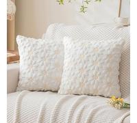 La Desire 2PCS Cushion Covers 45 x 45cm Throw Pillow Covers with White Daisy Pattern, Pillow Case with Soft Plush Faux Fur Jacquard Decor for Bedroom, Sofa, Couch, Holiday Home Pillow