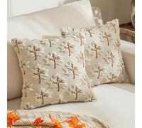 La Desire Beige Soft Cushion Covers 45x45 cm Plush Embroidered Decorative Cushion Covers Pack of 2 Maple Leaf Faux Fur Cushion Covers Spring Autumn Jacquard Pillow Cases