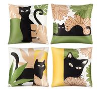 La Desire Black Cat Pillow Covers, 4PCS Super Soft Short Velvet Cushion Covers with Double-Sided Print, Cozy Home Decor for Cat Lovers, Perfect for Sofa, Bedroom, Couch & Outdoor Use (18x18 Inch)