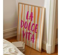 La Dolce Wall Art Print, Pink and Orange Stripes, Italian Quote Typography Print, Eclectic Wall Art Bright Home Decor Colourful Home Accessories