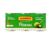 La Española Jalapeño Stuffed Green Olives, 3 Pack, 9 Individual Mini Tins, 50g Each, Spicy Spanish Pitted Olives