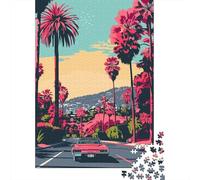 LA Evening Vaporwave Jigsaw Puzzle 1000 Pieces, Vintage Architecture Destination, Relaxing Challenge for Travel Lovers, Adult Puzzle, 70x50cm/1000pcs