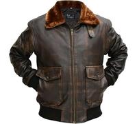 La Familie Clothing G-1 Force Aviator Flight A-2 Leather Jacket Men - Distressed Brown Navy Bomber Leather Jacket - Removable Shearling Collar (UK, Alpha, XXL, Regular, Regular, Distressed Brown)