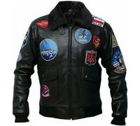 La Familie Clothing Tom Cruise Flight Men's Leather Jacket - Top Gun Bomber Leather Jacket Men - Black Leather Jacket - Removable Shearling Collar (UK, Alpha, 4XL, Regular, Regular, Black)