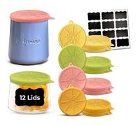La Fermiere Yogurt Jar Lids | 4 or 12-Piece Sets | Bamboo Wood or Silicone. Reusable, Durable, Food-Safe, Airtight and Spill-Proof (12 Silicone Lids - Light Citrus Colors)