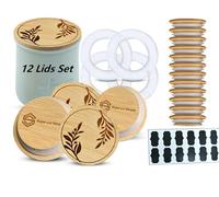 La Fermiere Yogurt Jar Lids Bamboo-Branches - 12 Lids & Labels-More Gaskets | Pure Bamboo, Food-Grade, Airtight, Nontoxic, Fit La Fermiere Yogurt Jars (Pottery or Glass), Eco, Choose Quantity & Design