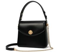 LA FESTIN Leather Shoulder Bag for Women Square Handbag with Adjustable Strap, Onyx Black