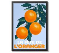 La Fete De L'Oranger Fruit Market Poster Kitchen Wall Decor Print Abstract Colourful Wall Art Food Travel Bedroom Artwork Picture, A4 (Black Frame) - 32.7x24.1cm