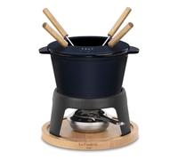 La Fonderie 1890 Cast Iron Fondue Set for 4 People MONT D'ARBOIS, for Cheese and Chocolate Fondues, Splash-Proof Lid, 4 Forks with Beech Wood Handles, Capacity 1.2L