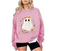 La Girl Women's Crew Neck Sweatshirt Long Sleeves Halloween Print Casual Pullover Top for Winter Daily Wear Outfits Women's Jumper Pullover V-Neck, pink, L