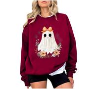 La Girl Women's Crew Neck Sweatshirt Long Sleeves Halloween Print Casual Pullover Top for Winter Daily Wear Outfits Women's Jumper Pullover V-Neck, red, XXL