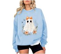 La Girl Women's Crew Neck Sweatshirt Long Sleeves Halloween Print Casual Pullover Top for Winter Daily Wear Outfits Women's Jumper Pullover V-Neck, blue, M