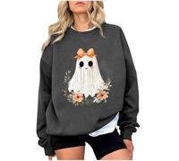 La Girl Women's Crew Neck Sweatshirt Long Sleeves Halloween Print Casual Pullover Top for Winter Daily Wear Outfits Women's Jumper Pullover V-Neck, darkgray, XL