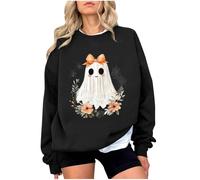 La Girl Women's Crew Neck Sweatshirt Long Sleeves Halloween Print Casual Pullover Top for Winter Daily Wear Outfits Women's Jumper Pullover V-Neck, black, S