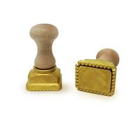 La Gondola Homemade Ravioli Stamp - Square Festooned 45x55mm | Italian Pasta Making Tool for Home and Business | Brass & Natural Wood | Easy to Use Ravioli Stamp | Ravioli Cutter Made in Italy