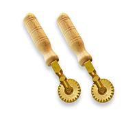 La Gondola Set of 2 Homemade Pasta Cutters - 2 Festooned Wheels | Pasta Making Tools for Home & Business | Brass & Natural Wood | Safe & Easy to Use Pasta Cutting Tools | Ravioli Cutters Made in Italy