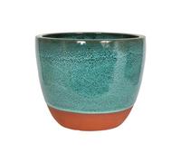 La Hacienda Emerald & Terracotta Glazed Plant Pot (Dia) 23Cm, (H)20Cm