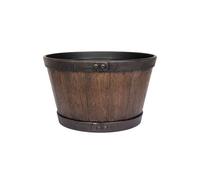 La Hacienda Lightweight Recycled Plastic Garden Pot Planter 39Cm Medium Oban Whiskey Barrel - Plastic - L39 X W39 X H23 Cm - Dark Oak