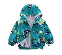 La-haut kids Boy's Hooded Jacket, 1 Year to 5 Years, Windbreaker, Tractor, Concrete Mixer Truck, Bulldozer, Construction Vehicles, Zip, Blue and Green, Green, 3-4 ans