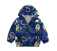 La-haut kids Boy's Hooded Jacket, 1 Year to 5 Years, Windbreaker, Tractor, Concrete Mixer Truck, Bulldozer, Construction Vehicles, Zip, Blue and Green, Blue, 3-4 ans