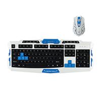 LA HAUTE Wireless Gaming Keyboard and Mouse Combo 2.4Ghz Wireless Multimedia Entertainment Keyboard Sets with1000/1600DPI Game Mouse for Desktop, PC,Laptop,White Blue